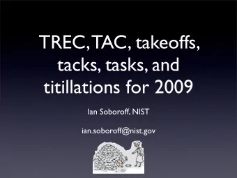 TREC, TAC, takeoffs,  tacks, tasks, and  titillations for 2009  Ian Soboroff, NIST