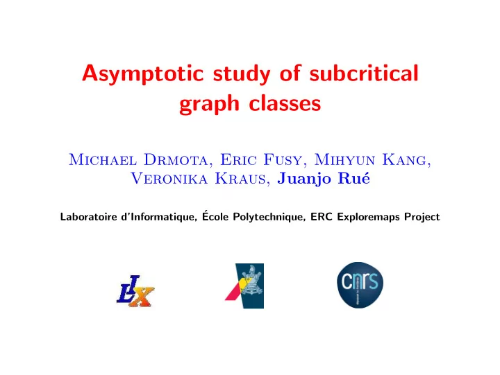 asymptotic study of subcritical graph classes