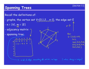 Spanning Trees  Recall the definitions of:  - graphs, the vertex set V={0,1,2,,n-1}, the edge