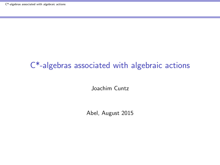 c algebras associated with algebraic actions