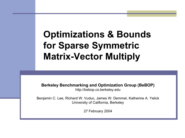 optimizations bounds for sparse symmetric matrix vector