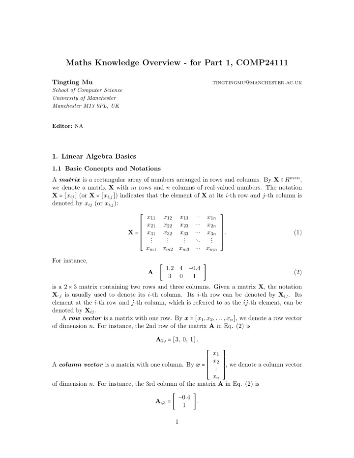 maths knowledge overview for part 1 comp24111