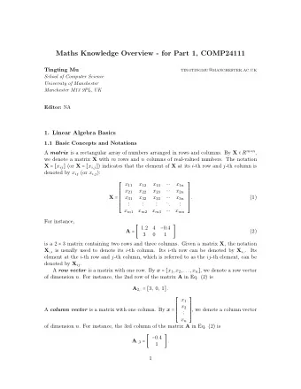Maths Knowledge Overview - for Part 1, COMP24111  Tingting Mu  tingtingmu@manchester.ac.uk  School