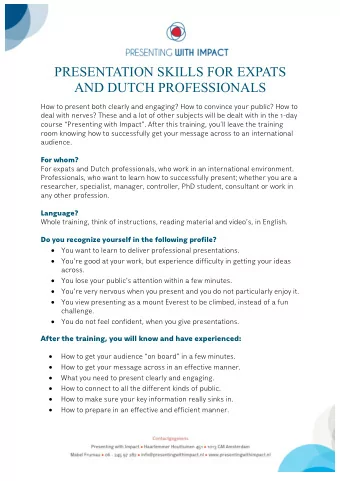 PRESENTATION SKILLS FOR EXPATS  AND DUTCH PROFESSIONALS  How to present both clearly and engaging?