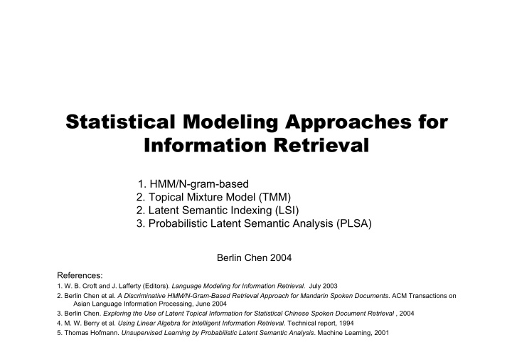 statistical modeling approaches for statistical modeling