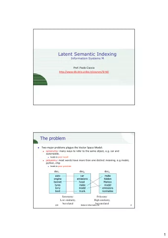 Latent Semantic Indexing  Information Systems M  Prof. Paolo Ciaccia