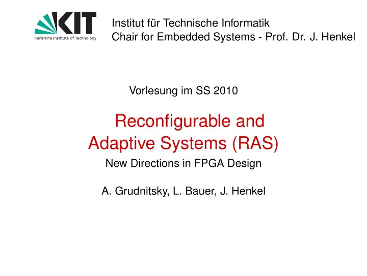 reconfigurable and adaptive systems ras