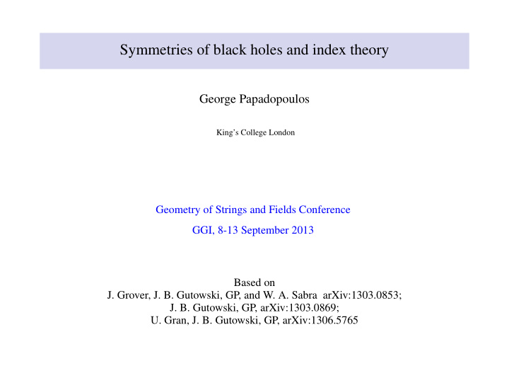symmetries of black holes and index theory