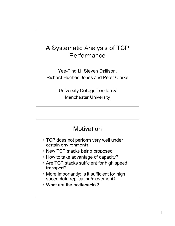 a systematic analysis of tcp performance