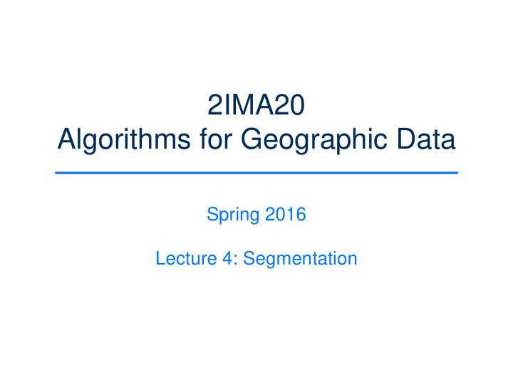 algorithms for geographic data