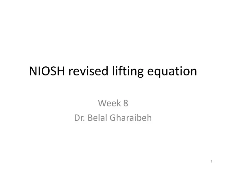 niosh revised lifting equation