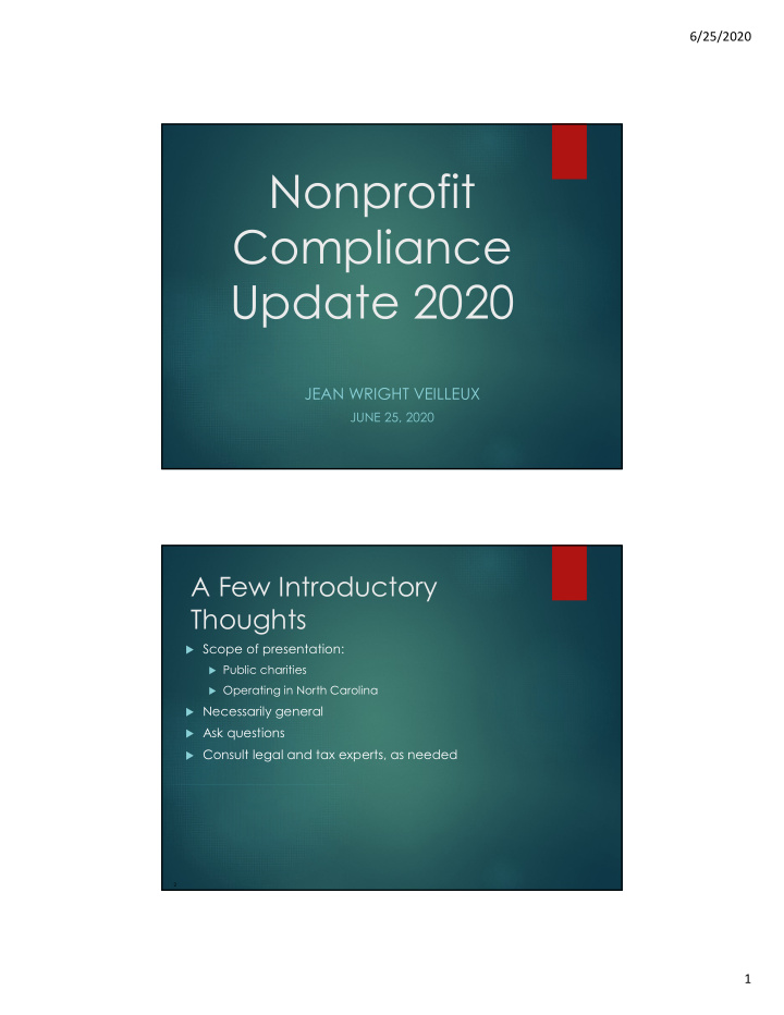 nonprofit compliance update 2020