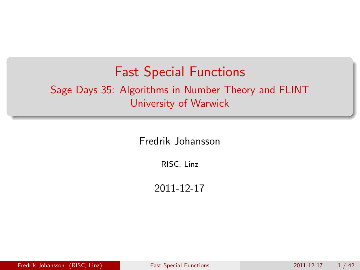 fast special functions