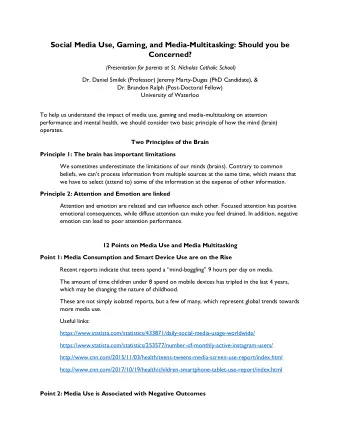 Social Media Use, Gaming, and Media-Multitasking: Should you be  Concerned?  (Presentation for