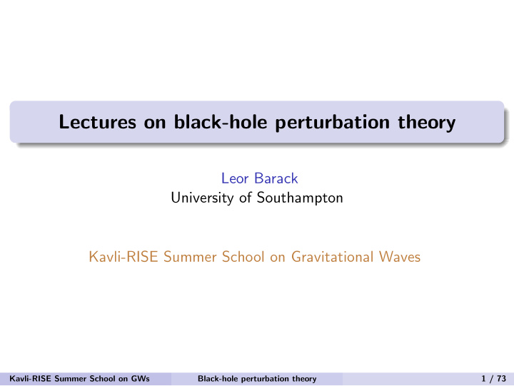 lectures on black hole perturbation theory