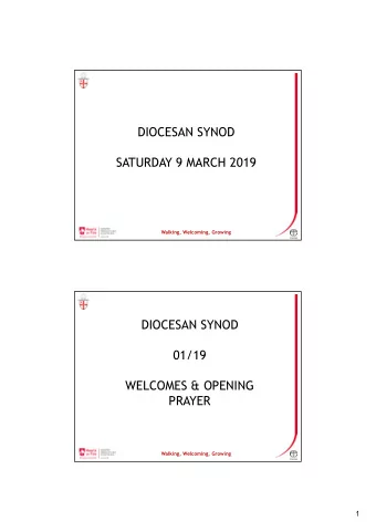 DIOCESAN SYNOD  SATURDAY 9 MARCH 2019  Walking, Welcoming, Growing  DIOCESAN SYNOD  01/19  WELCOMES