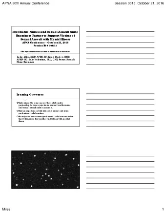 APNA 30th Annual Conference  Session 3015: October 21, 2016  Psyc hia tric  Nurse s a nd Se xua l