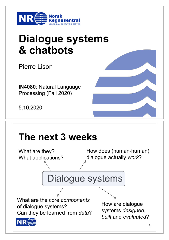 dialogue systems chatbots