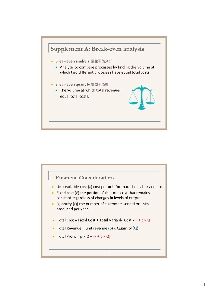 supplement a break even analysis