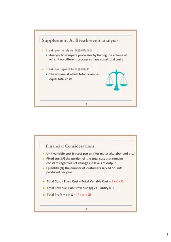 Supplement A: Break-even analysis  Breakeven analysis   Analysis to