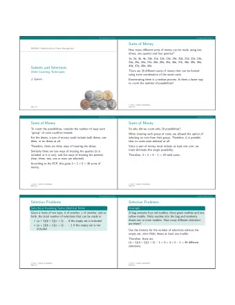 Sums of Money  MDM4U: Mathematics of Data Management  How many different sums of money can be made
