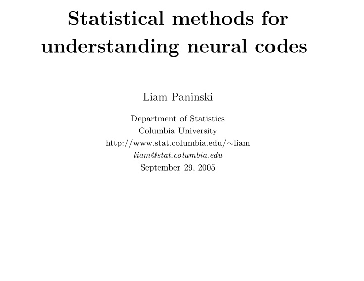 statistical methods for understanding neural codes