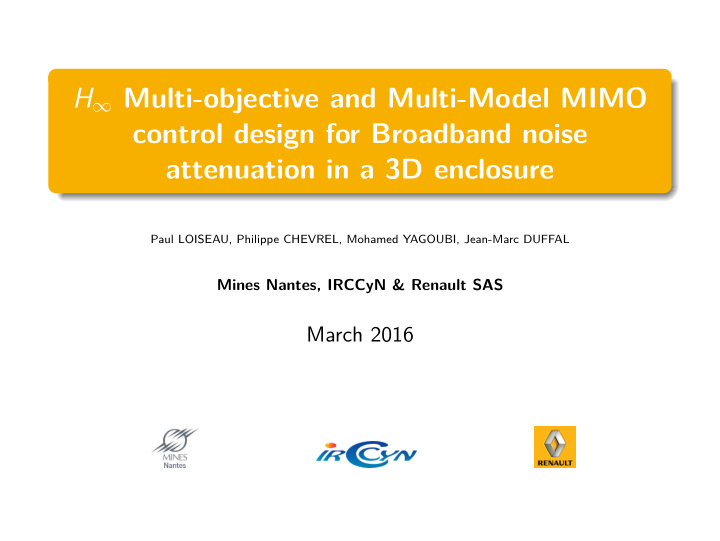 h multi objective and multi model mimo control design for
