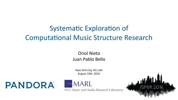 systema c explora on of computa onal music structure