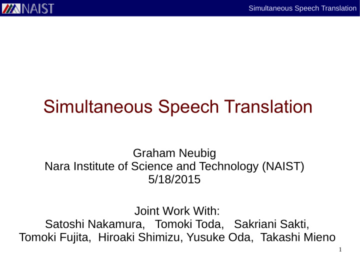simultaneous speech translation