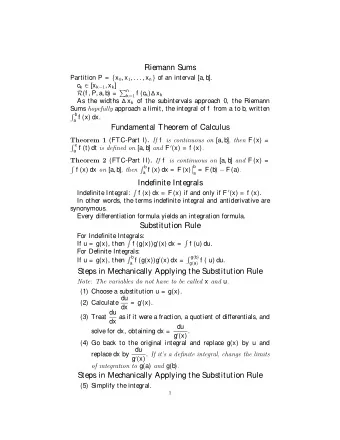 Riemann Sums Partition P = { x 0 , x 1 , . . . , x n } of an interval [a, b]. c k  [x k  1 ,