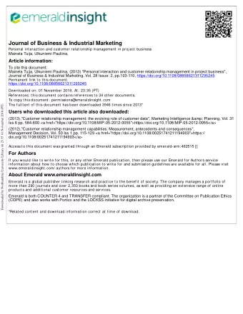 Journal of Business &amp; Industrial Marketing  Personal interaction and customer relationship