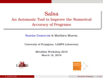 Salsa  An Automatic Tool to Improve the Numerical  Accuracy of Programs Nasrine Damouche &amp;