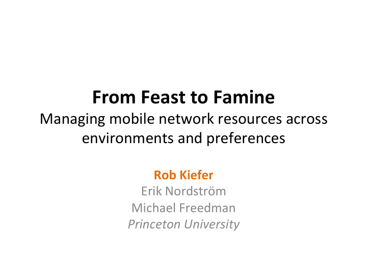 from feast to famine