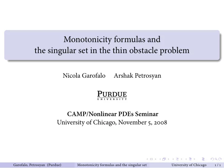 monotonicity formulas and the singular set in the thin