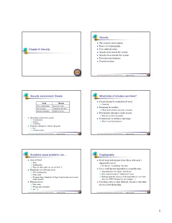 1  Cryptography basics  Secret-key encryption  Algorithms (E, D) are widely known  Also
