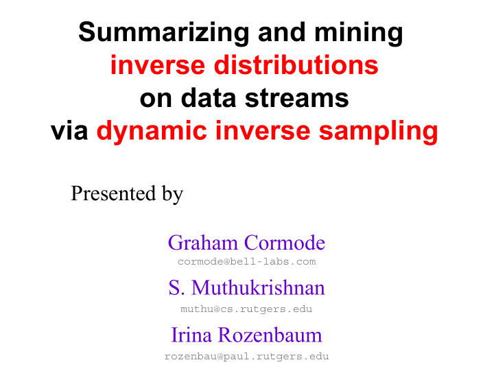 summarizing and mining inverse distributions on data