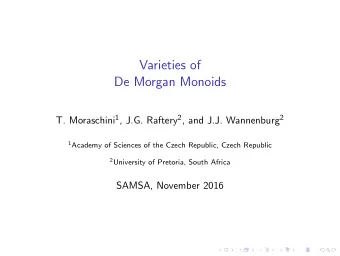 Varieties of  De Morgan Monoids T. Moraschini 1 , J.G. Raftery 2 , and J.J. Wannenburg 2 1 Academy