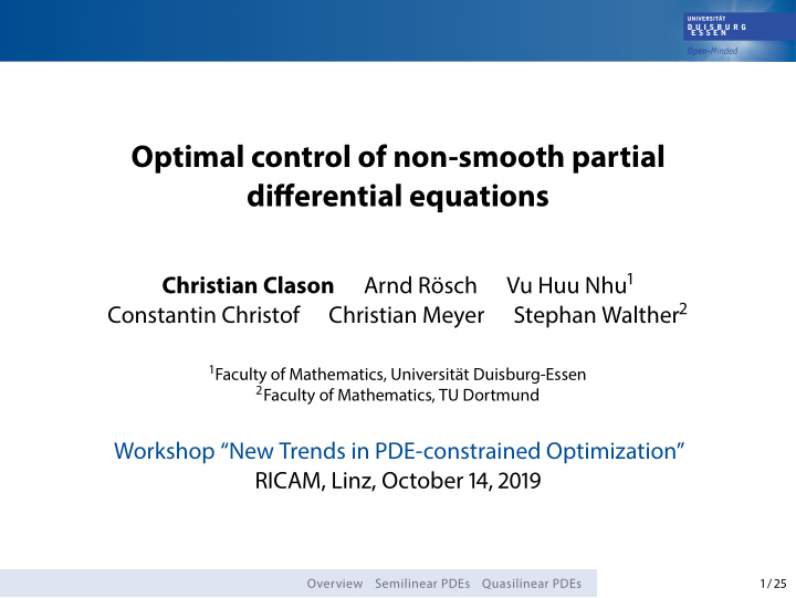 optimal control of non smooth partial differential