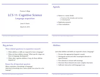 LCS 11: Cognitive Science  Nature vs. nuture divide  Poverty of the stimulus and reactions