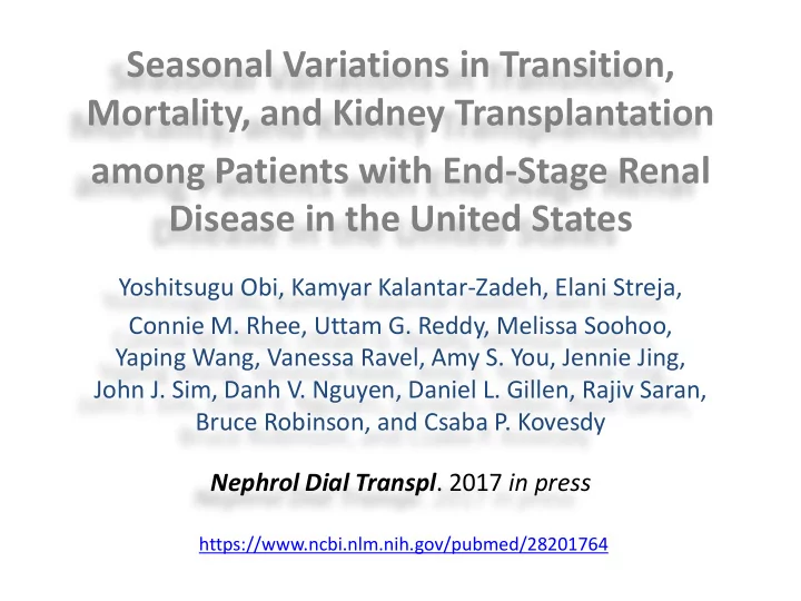 seasonal variations in transition