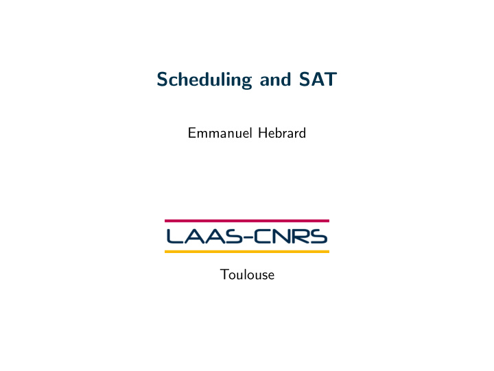 scheduling and sat