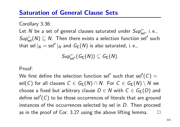 saturation of general clause sets