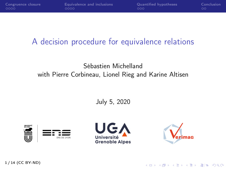 a decision procedure for equivalence relations