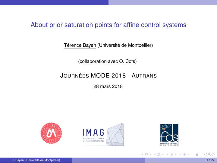 about prior saturation points for affine control systems