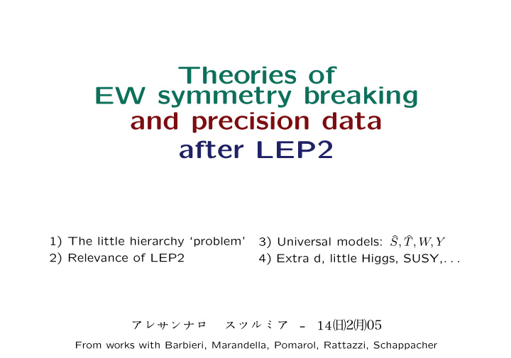 theories of ew symmetry breaking and precision data after