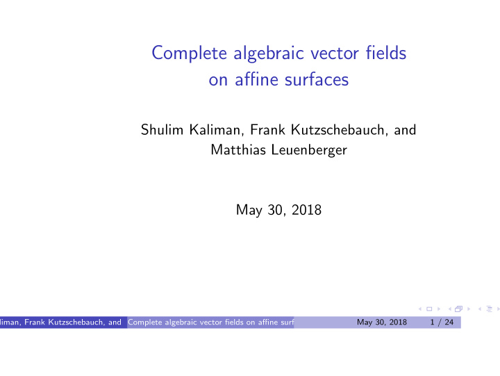 complete algebraic vector fields on affine surfaces