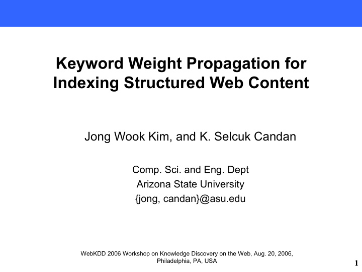 keyword weight propagation for indexing structured web