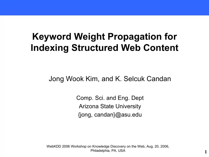 keyword weight propagation for indexing structured web