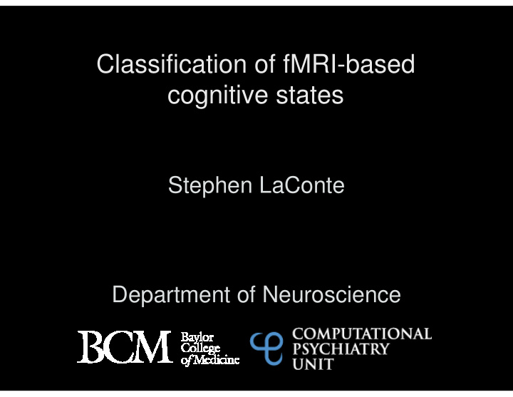 classification of fmri based cognitive states
