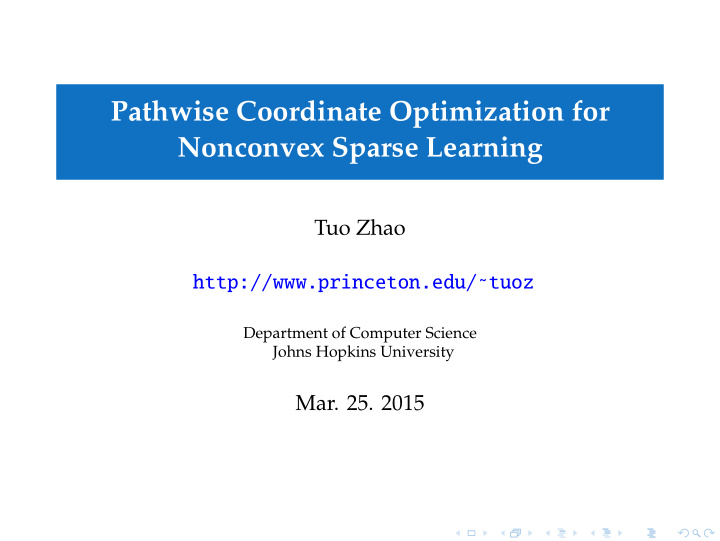 pathwise coordinate optimization for nonconvex sparse